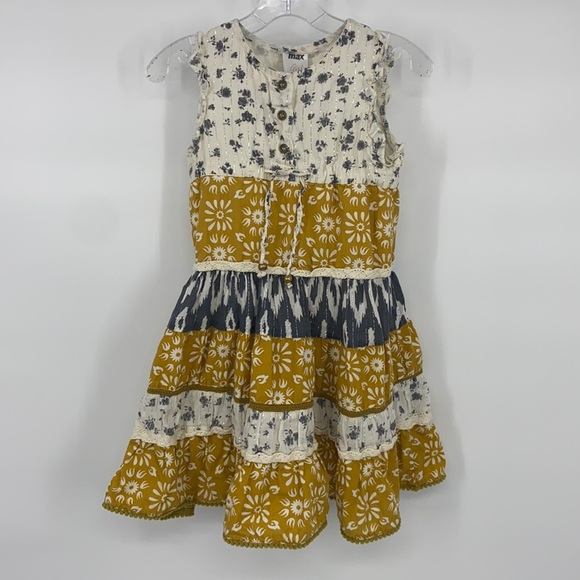 Max Girls Yellow Mixed Media Boho Dress size 3-4 - Picture 2 of 7